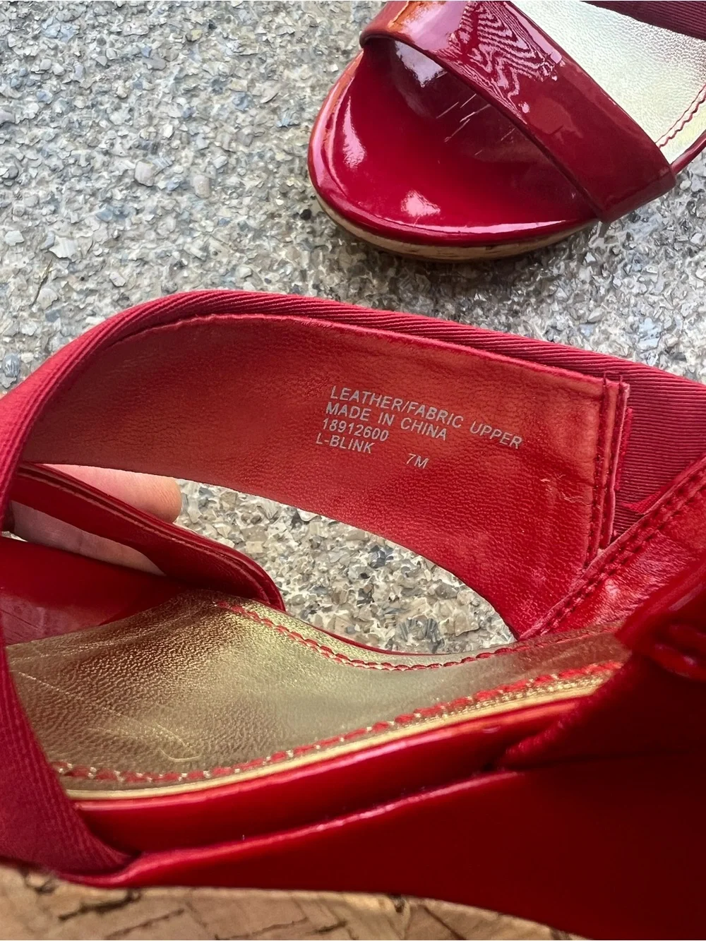 FRANCO SARTA Red Patent Leather & Canvas Slingback Wedges-size 7